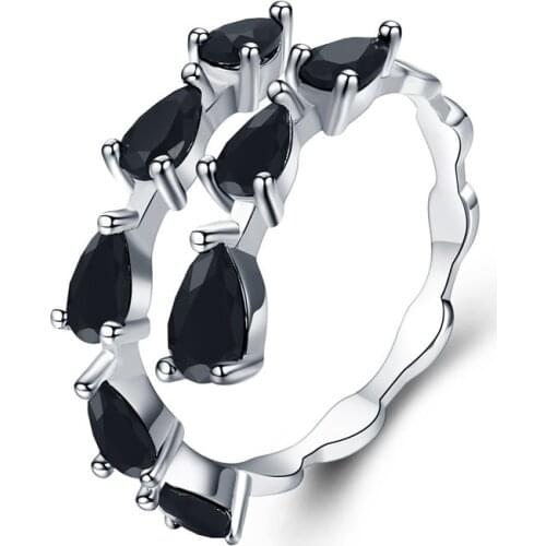SODROV 925 Sterling Silver Jewelry Zircon Engagement Rings for Women Black Spinel Finger Ring Silver 925 Jewelry G062