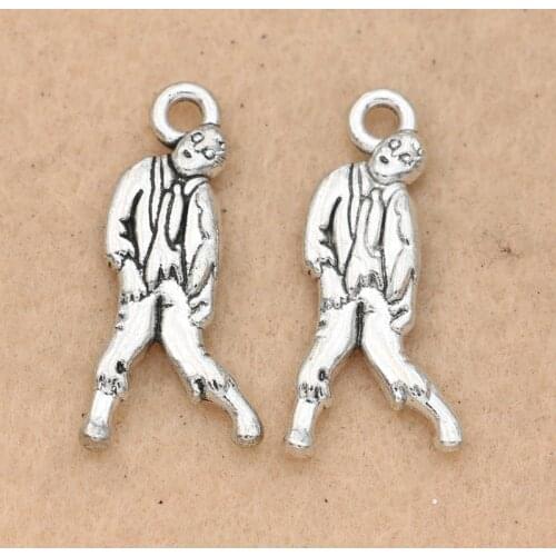 10pcs Antique Silver Plated Zombie Charm Pendant for Bracelet Necklace Jewelry DIY Making Accessories 28x13mm