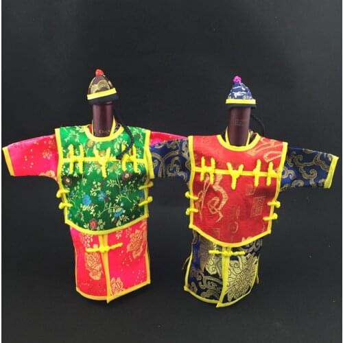 10pcs Hooded Chinese style Christmas Wine Bottle Cover Dust Bag Party Home Table Decoration Chinese Silk Brocade Pouches