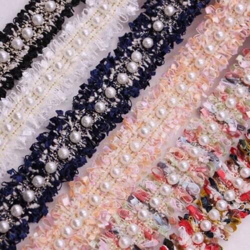 10yards Hand-nailed Beads Korea Lady Style Pearl Yarn Braided Lace Ribbon For Dress Belt Deco Handmade Hair Crafts Hairband
