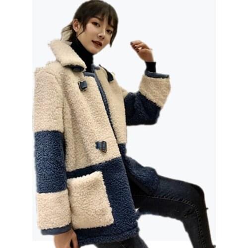 1181 Cotton Clothes Women Faux Lamb Plush Coat Winter 2020 New Ins Korean Loose Jacket Warm Casual Lapel Thicken Jacket Top