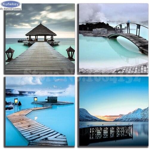 Full Square drill 5D DIY Diamond embroidery Sea Bridge Scenery Diamond Painting Cross Stitch Rhinestone Mosaic wall decor 4pcs