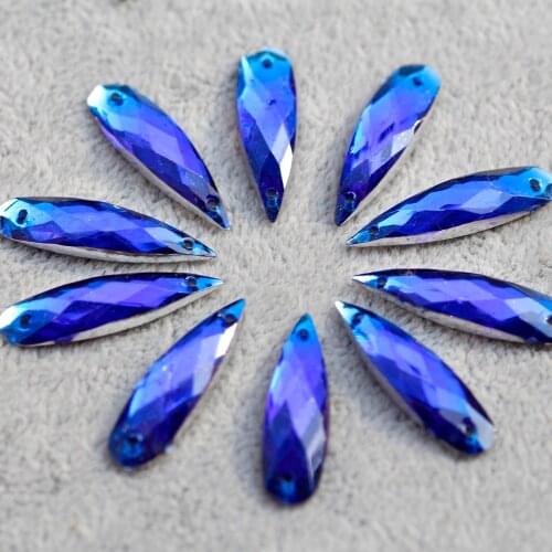 50PCS Sew on Rhinestone Blue Sapphire Long waterdrop shape scarf Decoration 8x28mm DIY shoes bags Clothing Dress Flatback stones