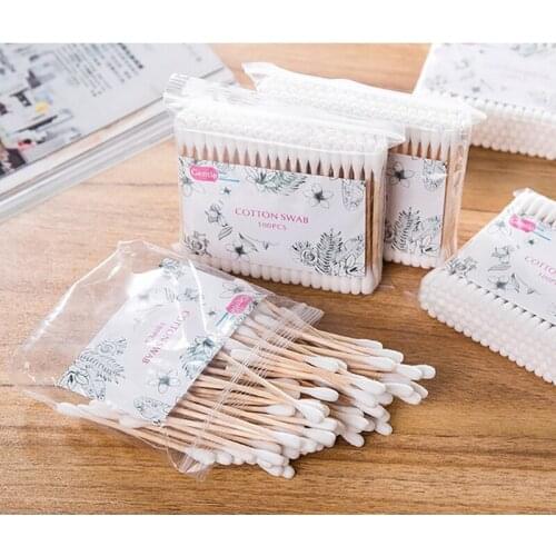 500pcs/bag Double Head Makeup Cotton Wood Sticks Eyeshadow Eyeliner Lipline Helper Make up tool Cosmetic Nose Ears Cleaning TSLM