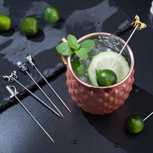 6PCS Stainless Steel Martini Pick Cocktail Stick Drink Skewers Horse, Sword, Heart, Tear And Skeleton Head Shape Martini Decorat