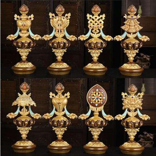 8PCS large # high-grade Buddhism home altar Shrine efficacious Worship Talisman gilding Eight auspicious symbols copper statue