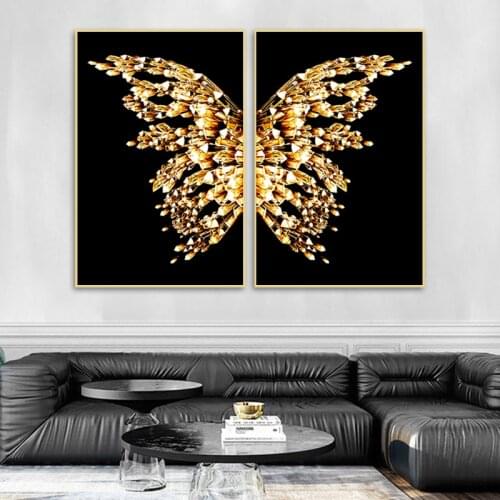Black and Gold Butterfly Wings Abstract Canvas Painting Modern Art Wall Poster Prints Minimalist Pictures For Living Room Decor