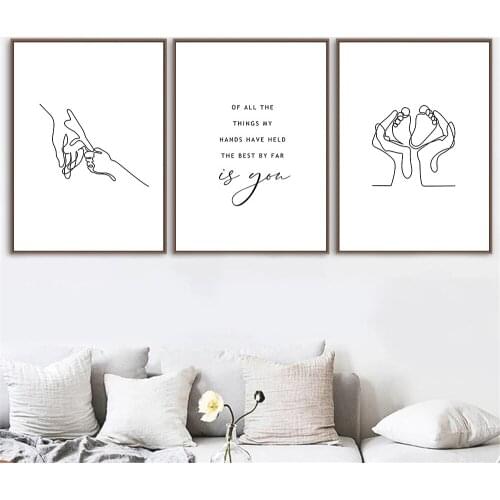 Abstract Hands Line Art Canvas Posters Baby Hand Drawing Print Painting Minimalist Wall Art Pictures Living Room Home Decoration