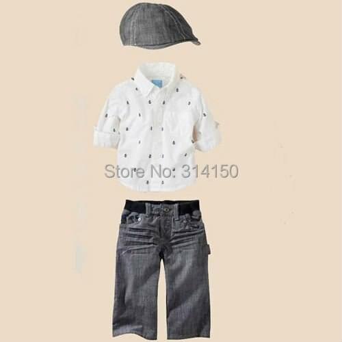 FREE SHIPPING--Childrens Clothing Boys 3pcs Suits Shirt+pants+Fashion hat Boys Cotton kit Summer Wear 1sets/lot