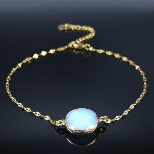 Blue Natural Stone Stainless Steel Leg Bracelet Gold Color Anklet Bracelet Jewelry tobilleras acero inoxidable para mujer AXS04