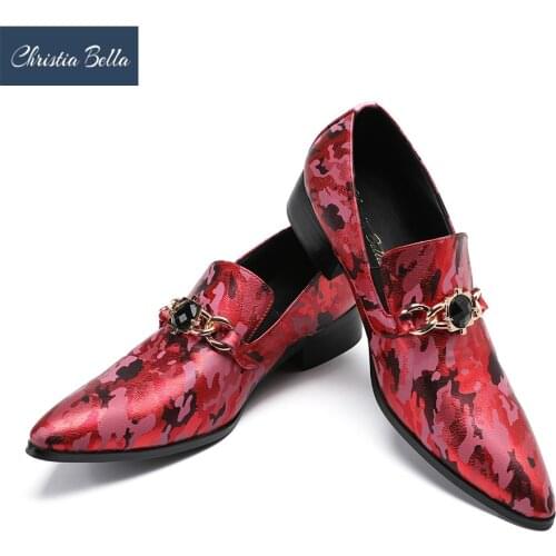 Christia Bella Men Loafers Designer Fashion Camouflage Men Dress Shoes Genuine Leather Pointed Toe Party Formal Shoes Big Size