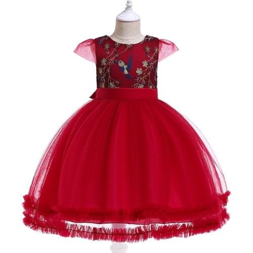 Child Girl Bow Elegant Ball Gown Dress Children Birthday Party Princess Dresses Kid Carvinal Formal Embroidery Custome Clothes