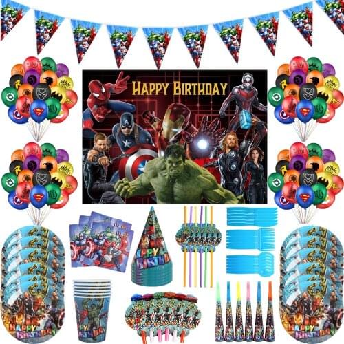 The Avengers Design Boys Birthday Party Decorations Balloon Paper Cups Plates Baby Shower Disposable Tableware Supplies