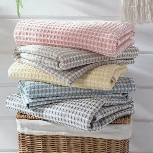 Double Color Yarn Dyed Waffle Towel Blanket For Sofa Bed Summer Soft Bedspreads Bed Cover Solid Color Gray Yellow Throw Blankets