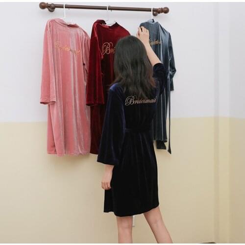 Autumn Winter Gold Velvet Bride Robe Women Kimono Wedding Bridesmaid Robes Bathrobe Female Gowns Sleepwear Morning Robe Pajamas