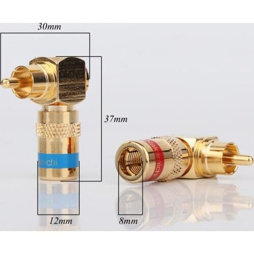 4pcs Hi-end Gold Plated Brass 90 Degree Right Angle Nakamichi Speaker RCA Plug Hifi Audio Jack Connector for Musical HiFi Audio