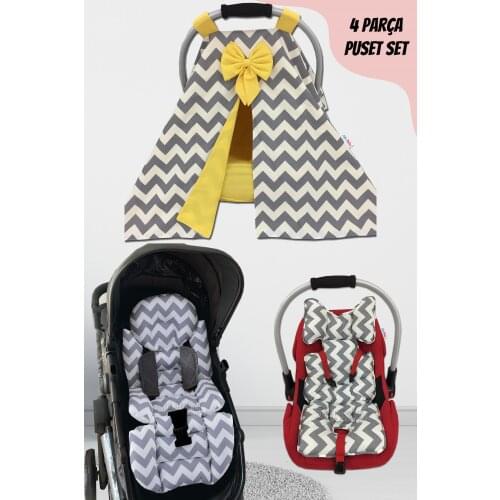 Jaju Baby Handmade, Gray Zigzag Yellow 4-Piece Stroller Set (With Handle)