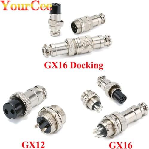 2Pcs / 1 set GX16 2/3/4/5/6/7/8 Pin GX12 Male & Female Circular Aviation Socket Plug Connector Docking Male and Female 16mm Set