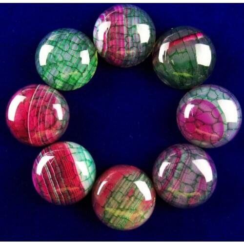 6Pcs 16x6mm Purple Green Dragon Veins Agates Round Cab Cabochon JM134