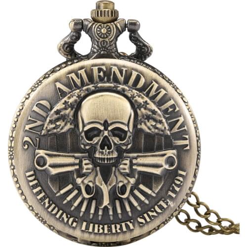 Cool Vintage Skull Double Gun Antique Quartz Pocket Watch Women Men Pendant Necklace Chain Retro Watches Gift for Dad Boyfriend