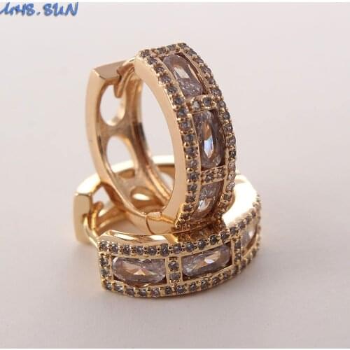 MHS.SUN New Hollow Design AAA Zircon Hoop Earrings Fashion Gold Color Women Round Loop Earrings Luxury CZ Jewelry 1Pair