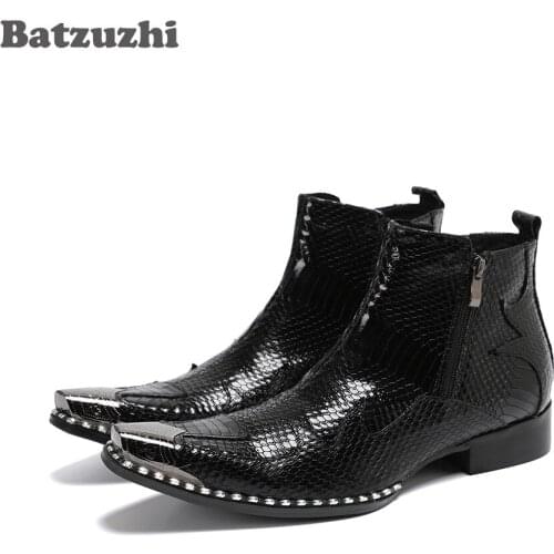 Batzuzhi Bota Masculina Fashion Boots Men Black Ankle Boots Soft Leather Comfortable Dress Boots for Men Motorcycle, Business