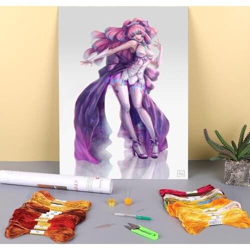 Cartoon Girl Woman Printed Fabric 11CT Cross Stitch Embroidery Kit DMC Threads Handiwork Handmade Hobby Needlework Design