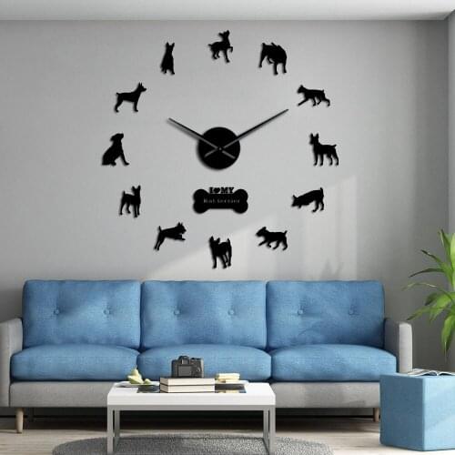 Rat Terrier Breed Silhouettes Mirror Wall Art Stickers DIY Giant Silent Wall Clock Feist Dog Pet Puppy Frameless Hanging Watch