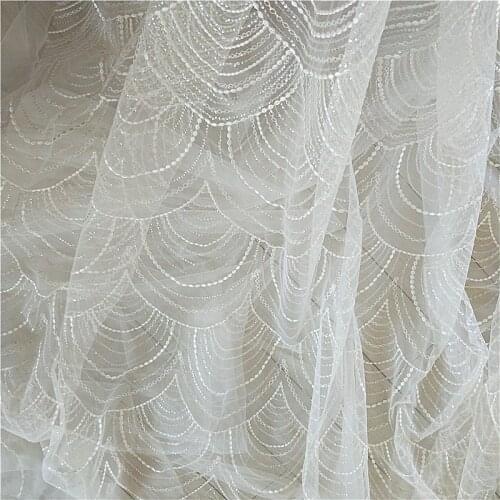 New Sequin Embroidery Lace Fabric DIY Wedding Dress Costume Material Designer Fabric