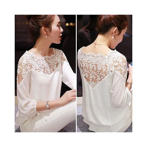 Nova Sexy Moda Mulheres Oco Out Lace Chiffon Blusa Ocasional Das Senhoras Camisa Elegante