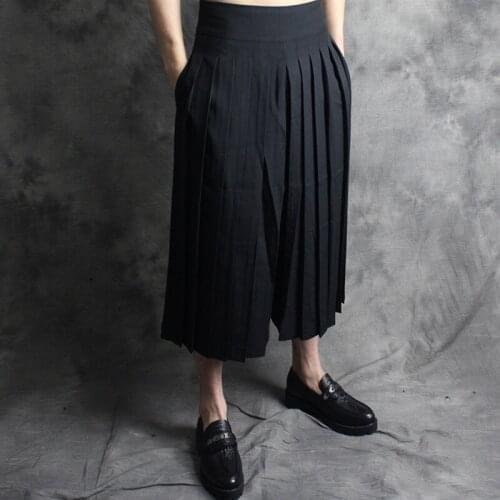 2016 New mens clothing Male personality culottes punk boot cut male loose wide leg pants cropped pants Singer costumes