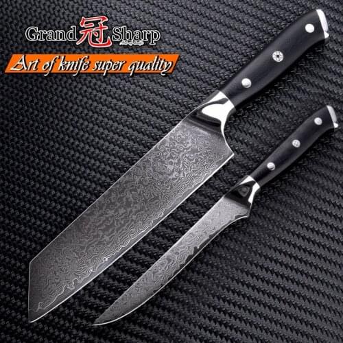 Kitchen Knife Set 2 Pcs vg10 Japanese Damascus Steel Kitchen Knives Kiritsuke Boning Chefs Knives Butcher Slicing Tools PRO NEW