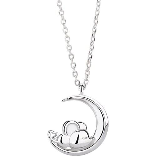MOC37 S925 Silver Zodiac Rat Zodiac Rat Pendant Necklace Female Sterling Silver Original Design Tide Moon Clavicle Chain