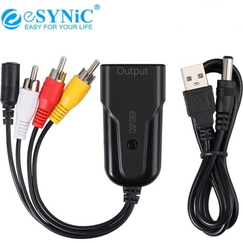 ESYNiC RCA To HDMI-Compatible Adapter 3RCA Composite CVBS AV To HDMI-Compatible Video Audio Converter Support 1080P For VHS VCR