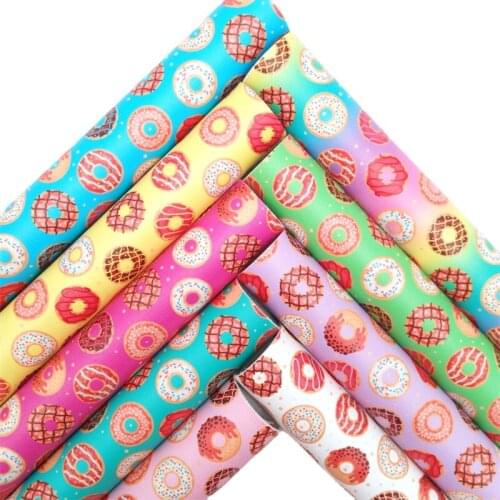 Donuts Printed Synthetic Leather Faux Fabric Sheets Felt Backing Vinyl leather For Earrings Bows DIY 21X29CM GM2127A