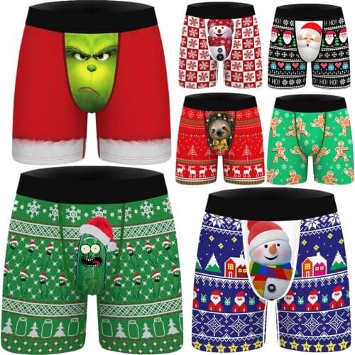 Funny Christmas Tree Santa Claus Snowman Men Costume Underwear Underpants Boxer Shorts