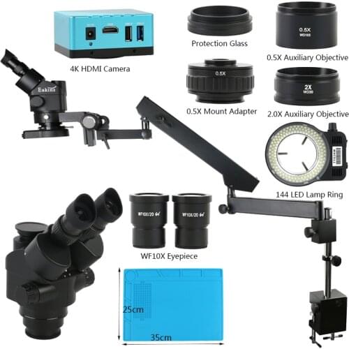 UHD 4K SONY IMX334 HDMI Video Camera 3.5X - 90X Articulating Arm Pillar Clamp Zoom Simul Focal Industrial Trinocular Microscope