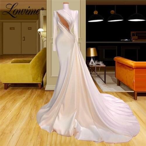 Ivory High Neck Middle East Evening Dresses Arabic Dubai Red Carpet Celebrity Party Dress 2021 Robe De Soirée Mermaid Prom Dress