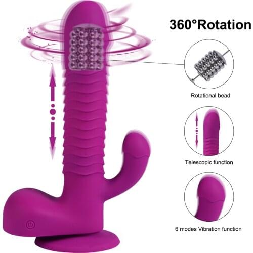 G Spot Clitoris Stimulate Rabbit Vibrator Wireless Remote Double Head Dildo Vibrator Telescopic Rotating Ball Simulation Penis