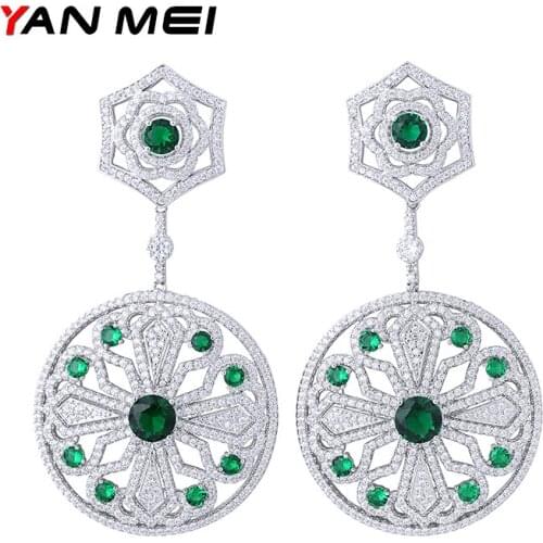 YAN MEI High Quality Round Flower Cubic Zirconia Earring Romantic Dangle Earrings Womens Day Gift GLE6356