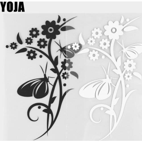 YOJA 10.6×17.2CM Cartoon Animals Moth Flower Vinyl Pattern Decal Car Stickers Black/Silver 19C-0306