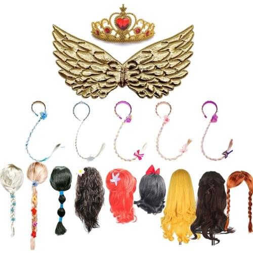 Little Girl Princess Party Accessories Elsa Gloves Anna Wig Braid Moana Jasmine Rapunzel Belle Cinderella Hairpiece Unicorn Wing