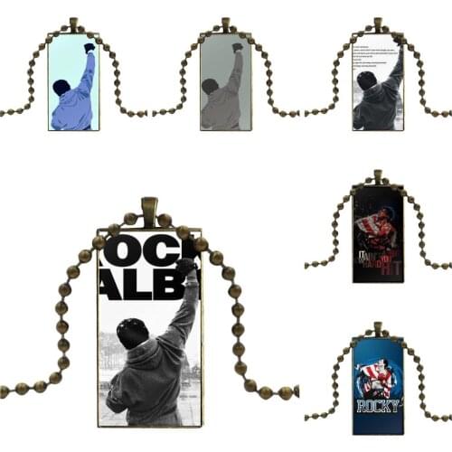 Jewelry With Bronze Plated Glass Cabochon Choker Long Pendant Rectangle Necklace For Women Motivational Words Art Rocky Balboa