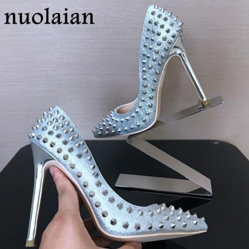 2018 Pointed Toe Office Rivet High Heels Women Sandals Pumps Brand Spike High Heel Shoes Woman Lady Spikes Womens Wedding