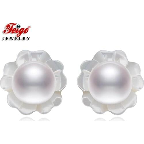 FEIGE 6-7mm White Color Natural Pearls Earrings Jewelry 925 Sterling Silver Pearl Stud Earrings for Women Shell Back Jewelry