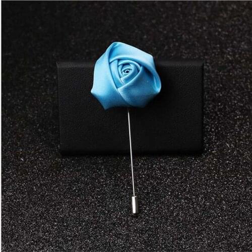 100Pcs/Lot Best Man Groom Boutonniere Sky Blue Silk Satin Rose Flower buttonhole Wedding Party Prom Man Suit Corsage Pin Brooch