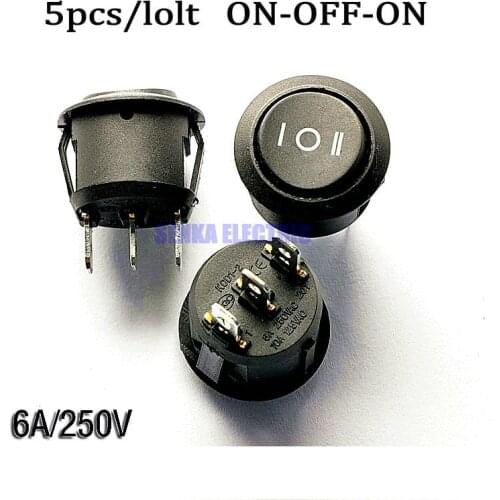 100pcs/lot 20mm Diameter ON-OFF-ON Round Rocker Switch 3 Pins 6A 250V Car Auto Push Button Power Switch