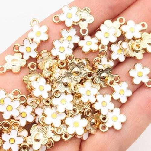 20 BULK Little Daisy Flower Charms Daisy Charms with White and Yellow Enamel for Jewelry Making Kawaii Spring Daisy Charms FS73