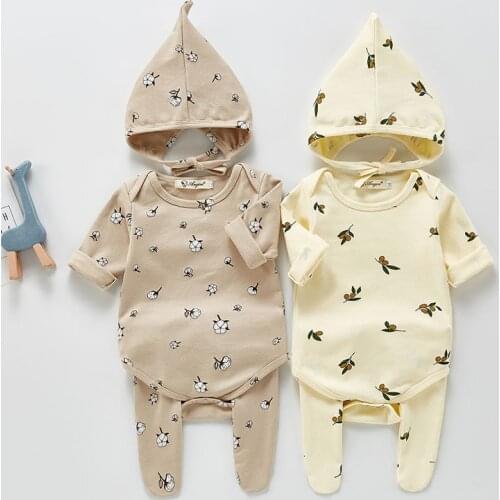 Spring Autumn Children Baby Boys Girls Long Sleeve Printing Rompers + Pants + Hat Suit 3Pcs Kids Baby Boy Girl Clothes Suit