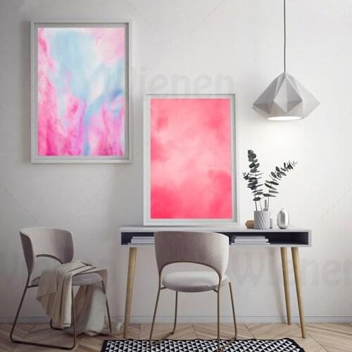Pink Blue Watercolor Abstract Canvas Painting HD Posters and Prints Wall Art Wall Pictures For Living Room Bedroom Home Decor
